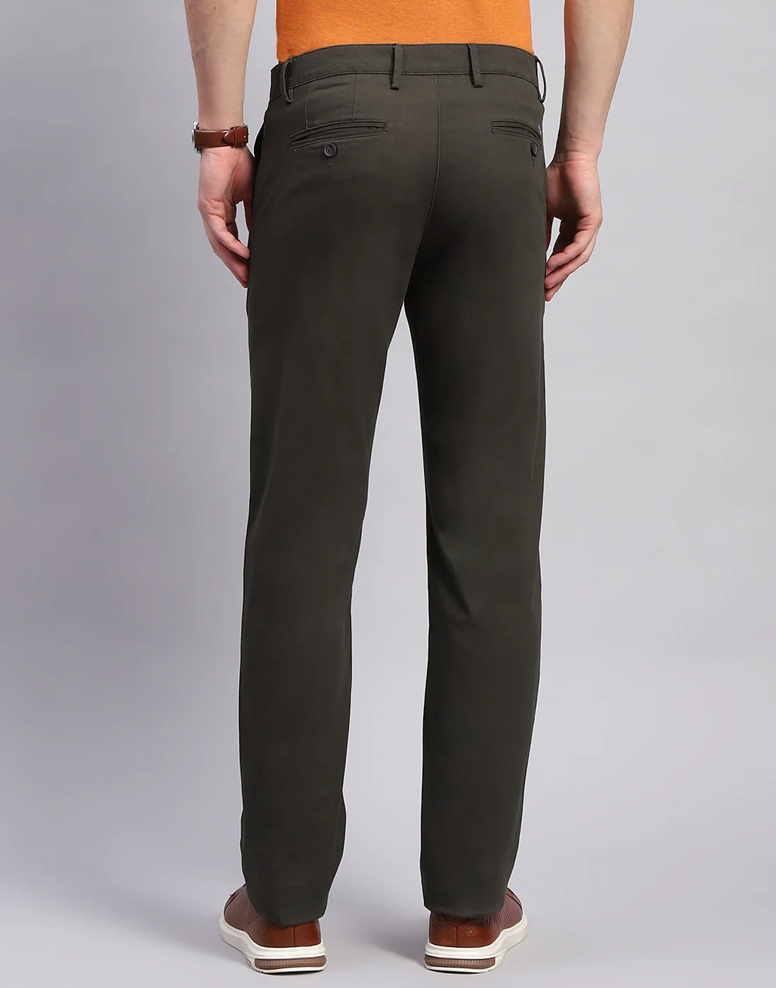 Men Olive Solid Regular Fit Trouser - Image 5