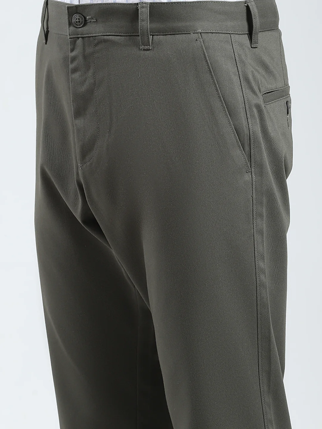 Men Olive Solid Regular Fit Trouser - Image 6