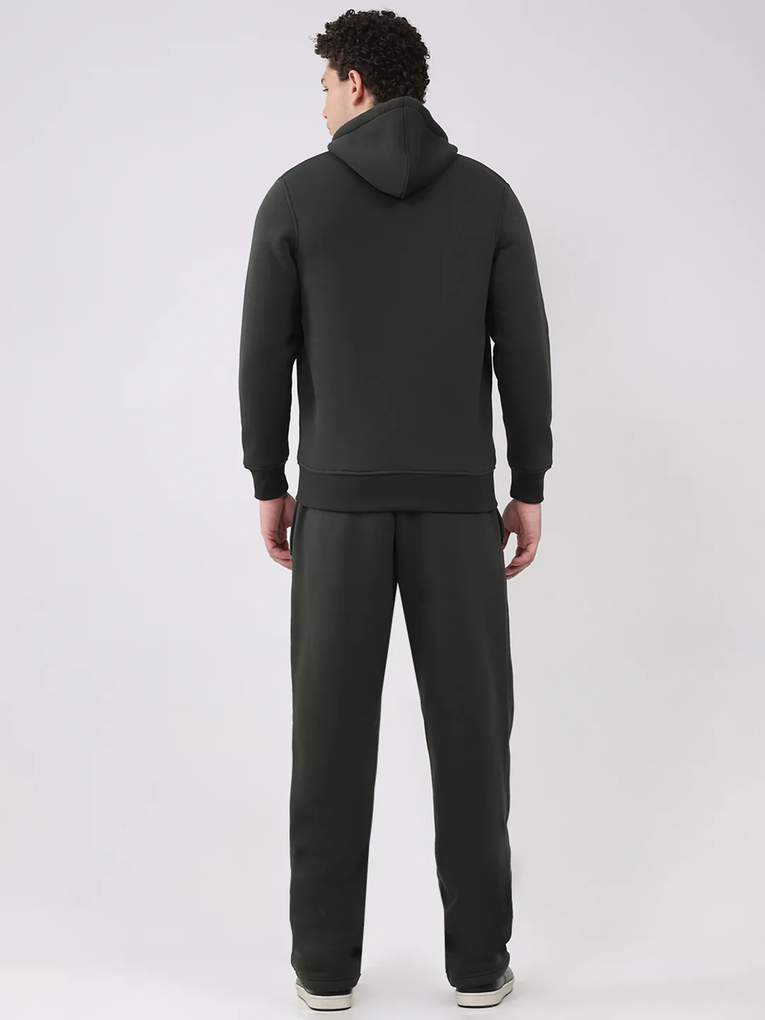 Men Olive Solid Round Neck Full Sleeve Winter Tracksuit - Image 5