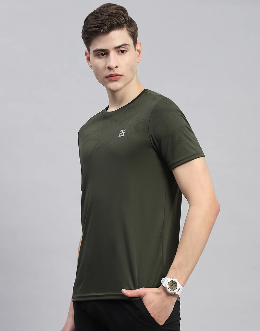 Rock.it Men Olive Solid Round Neck Half Sleeve T-Shirt - Image 3