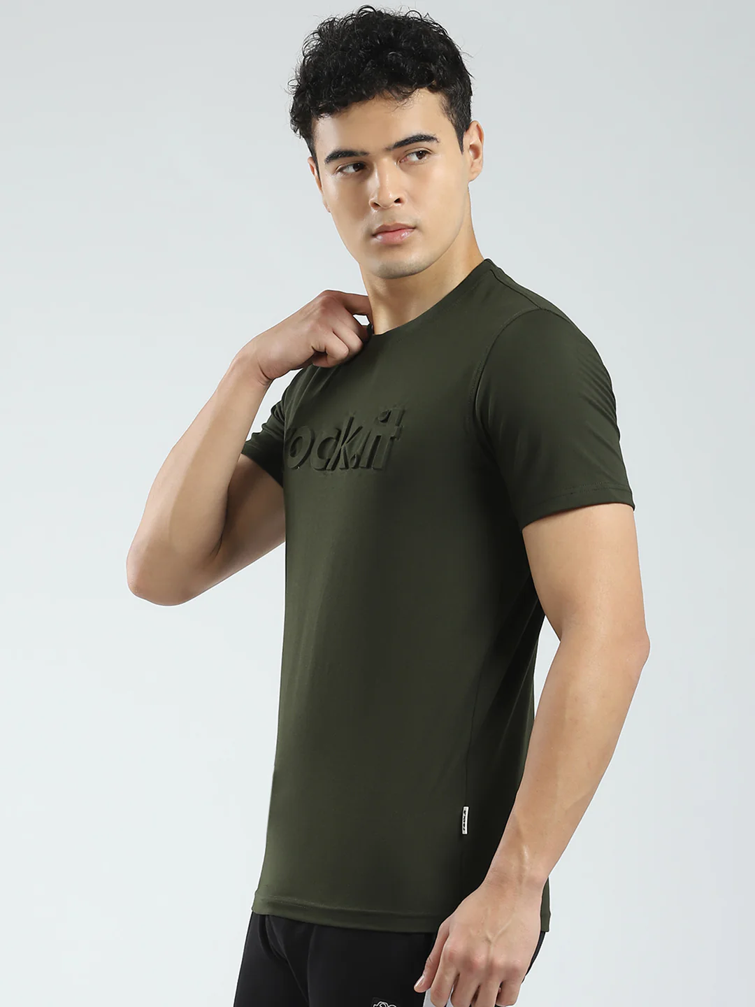 Rock.it Men Olive Solid Round Neck Half Sleeve T-Shirt - Image 3