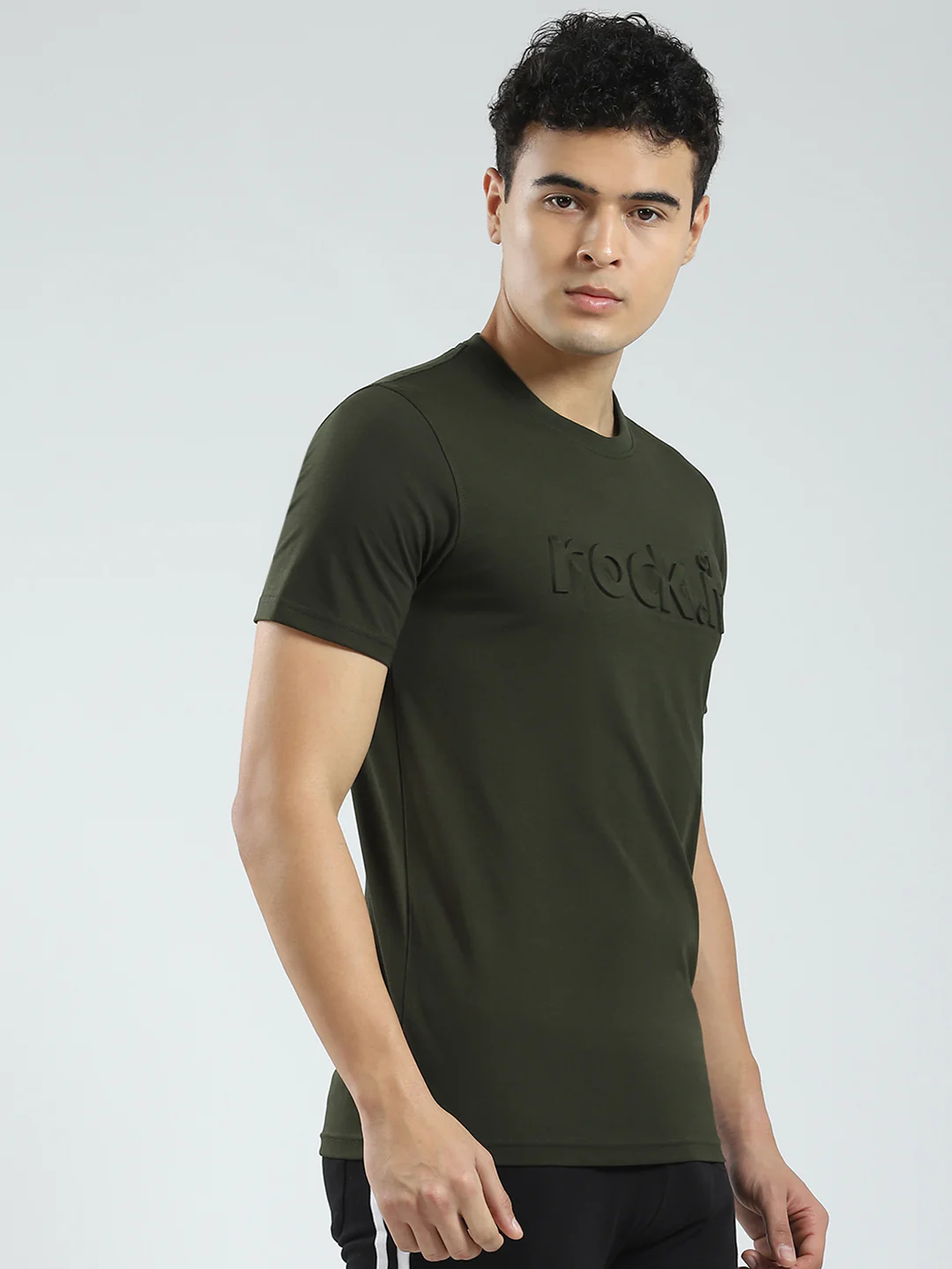 Rock.it Men Olive Solid Round Neck Half Sleeve T-Shirt - Image 4