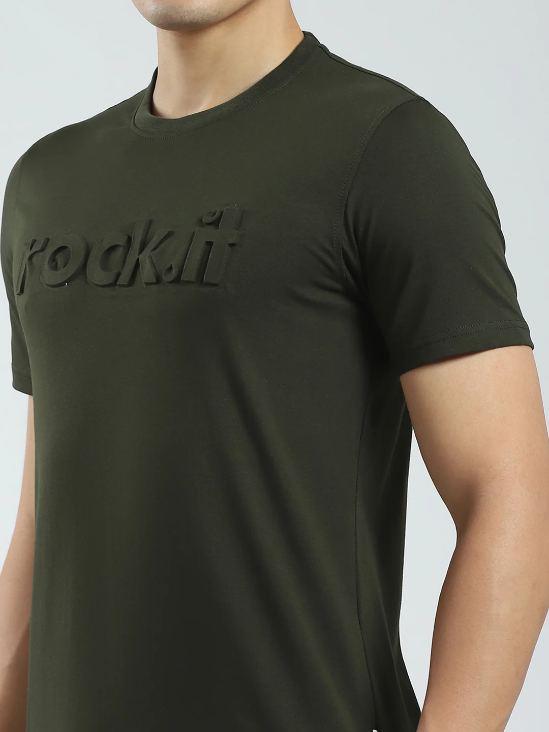 Rock.it Men Olive Solid Round Neck Half Sleeve T-Shirt - Image 7