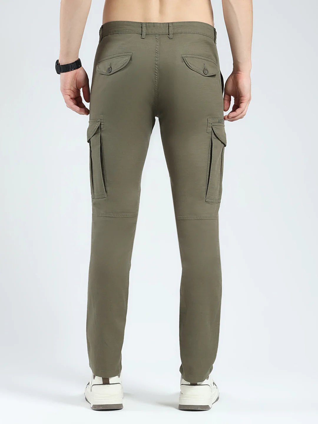 Men Olive Solid Slim Fit Cargo - Image 5