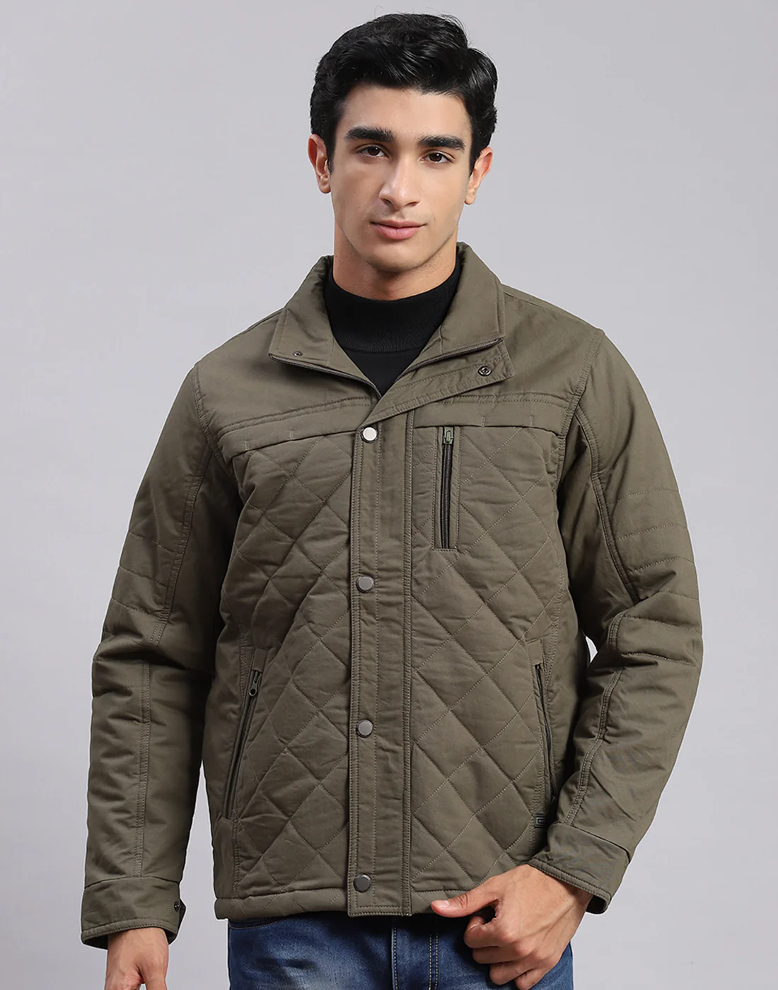Men Olive Solid Spread Collar Full Sleeve Jackets - Image 2