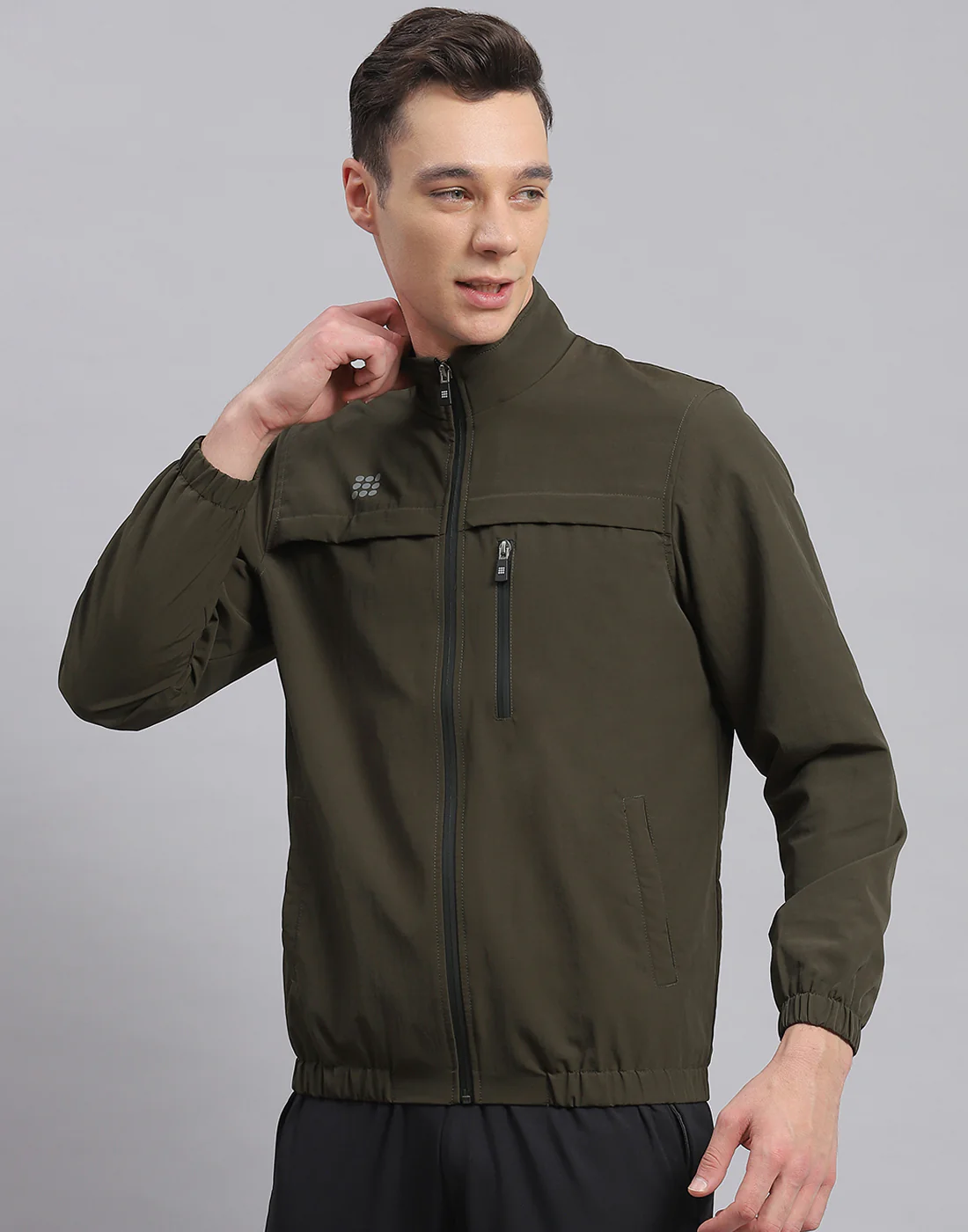 Rock.it Men Olive Solid Stand Collar Full Sleeve Jacket - Image 4