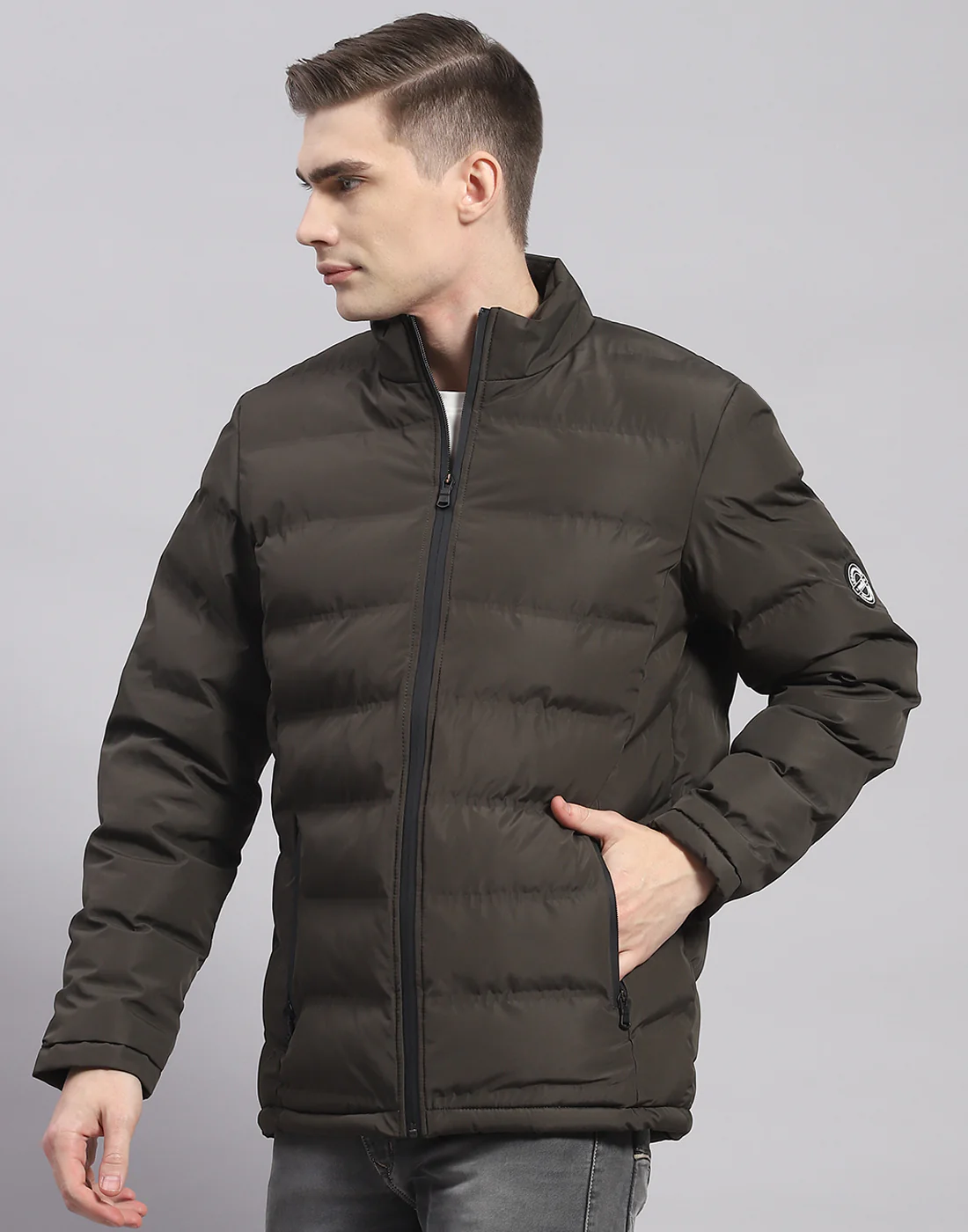 Rock.it Men Olive Solid Stand Collar Full Sleeve Jacket - Image 3