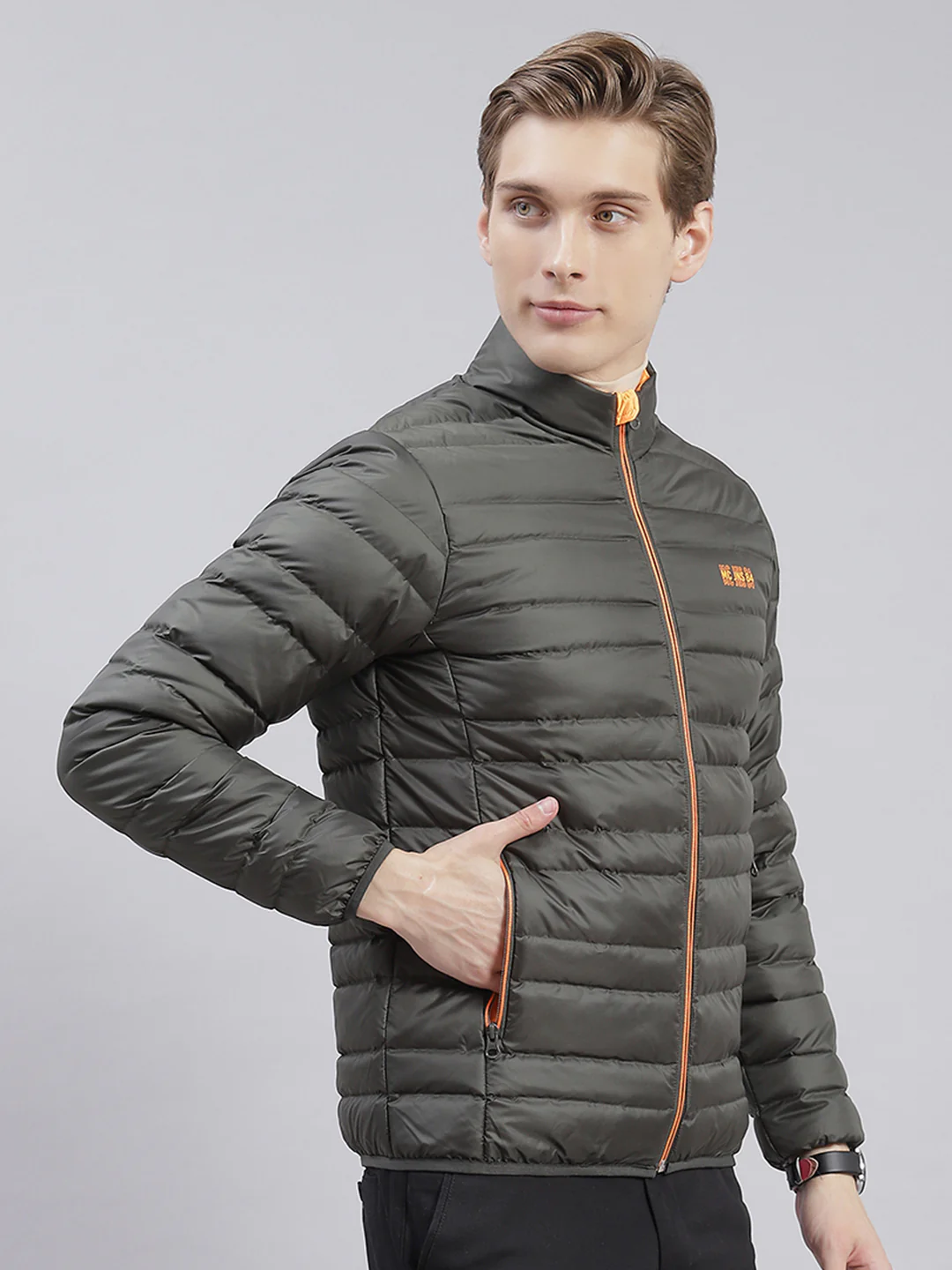 Men Olive Solid Stand Collar Full Sleeve Jackets - Image 6