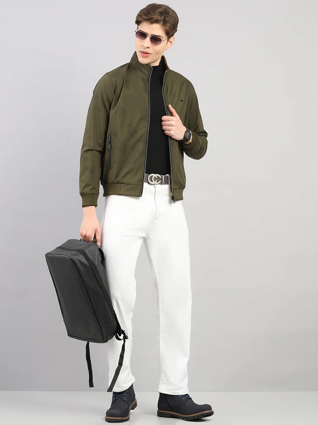 Men Olive Solid Stand Collar Full Sleeve Reversible Jacket - Image 2