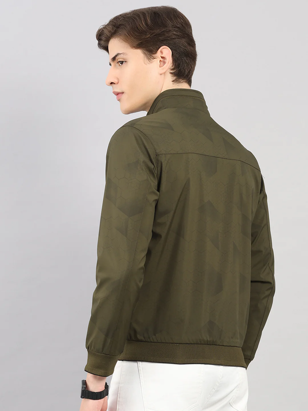 Men Olive Solid Stand Collar Full Sleeve Reversible Jacket - Image 5