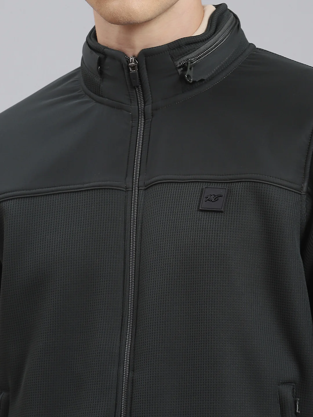 Men Olive Solid Stand Collar Full Sleeve Sweatshirt - Image 7