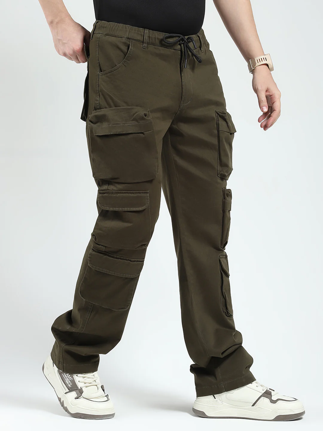 Rock.it Men Olive Solid Straight Fit Cargo - Image 4