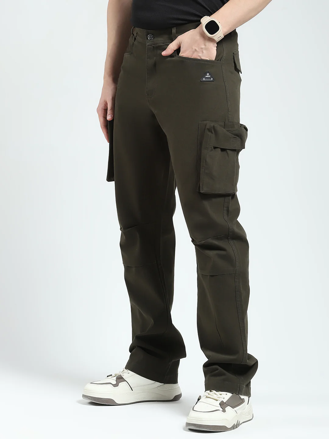 Rock.it Men Olive Solid Straight Fit Cargo - Image 3