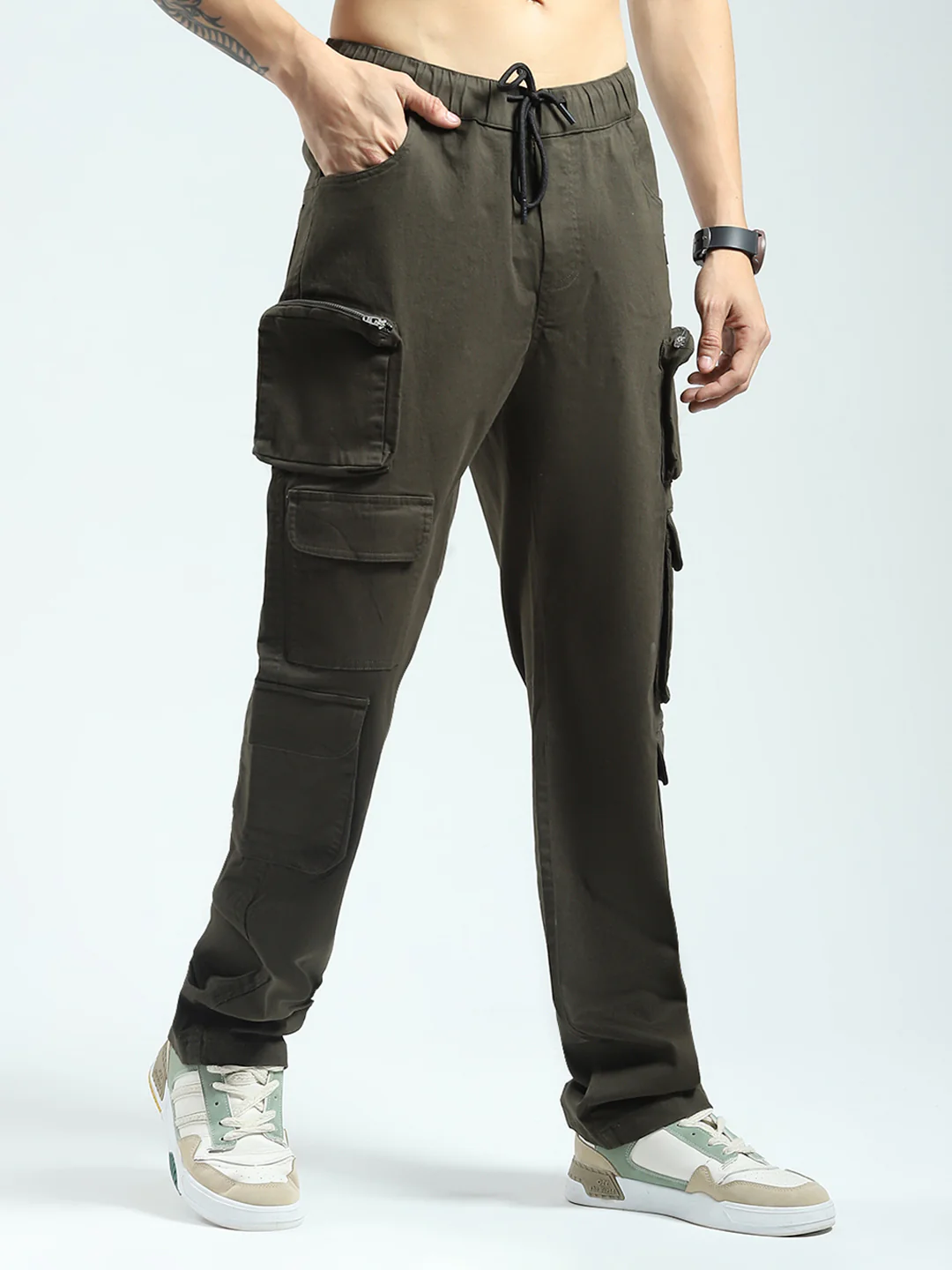 Rock.it Men Olive Solid Straight Fit Cargo - Image 4
