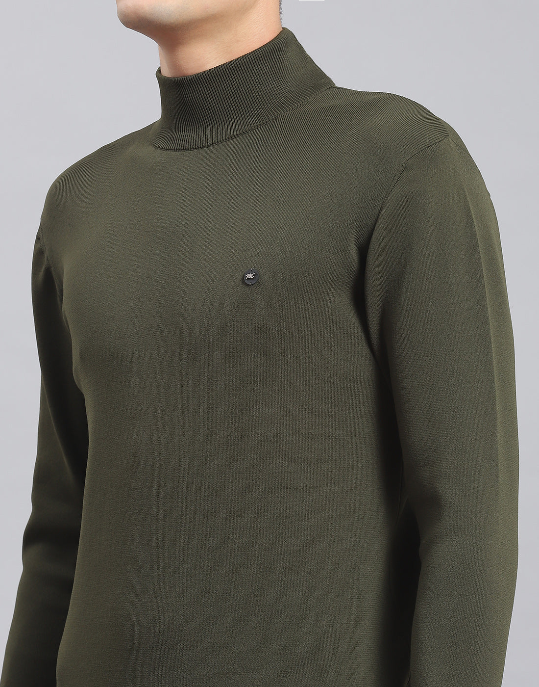 Men Olive Solid T Neck Full Sleeve Sweater - Image 6