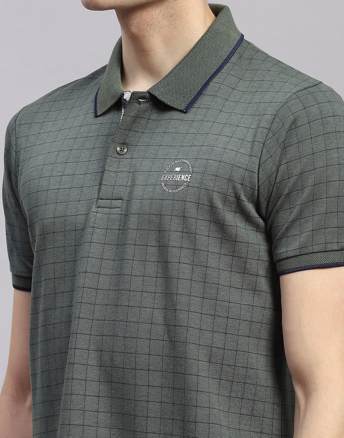 Men Olive Stripe Polo Collar Half Sleeve T-Shirt - Image 6