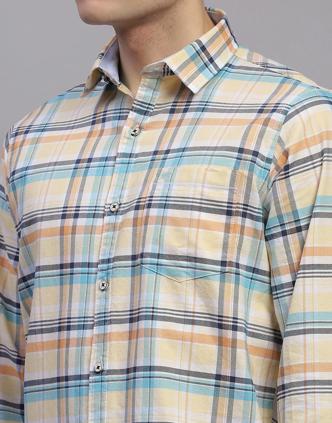 Men Orange Check Collar Full Sleeve Shirt - Image 6