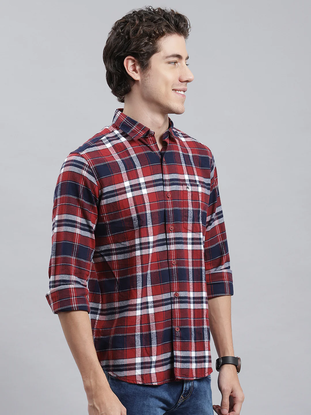 Men Orange Check Shirt - Image 3