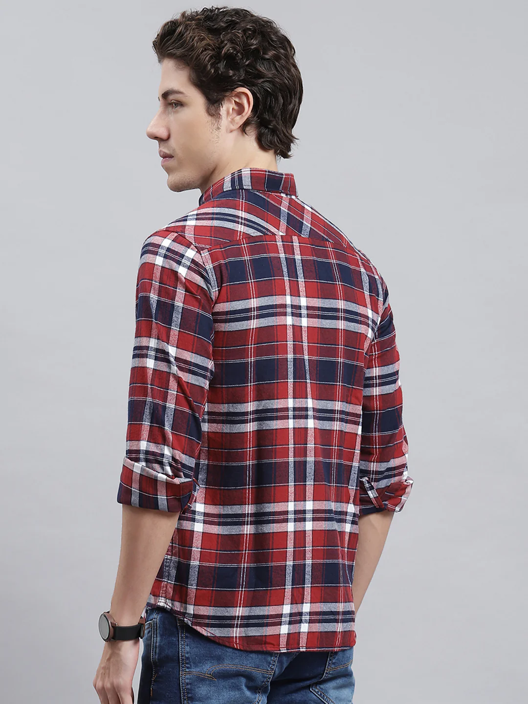 Men Orange Check Shirt - Image 5