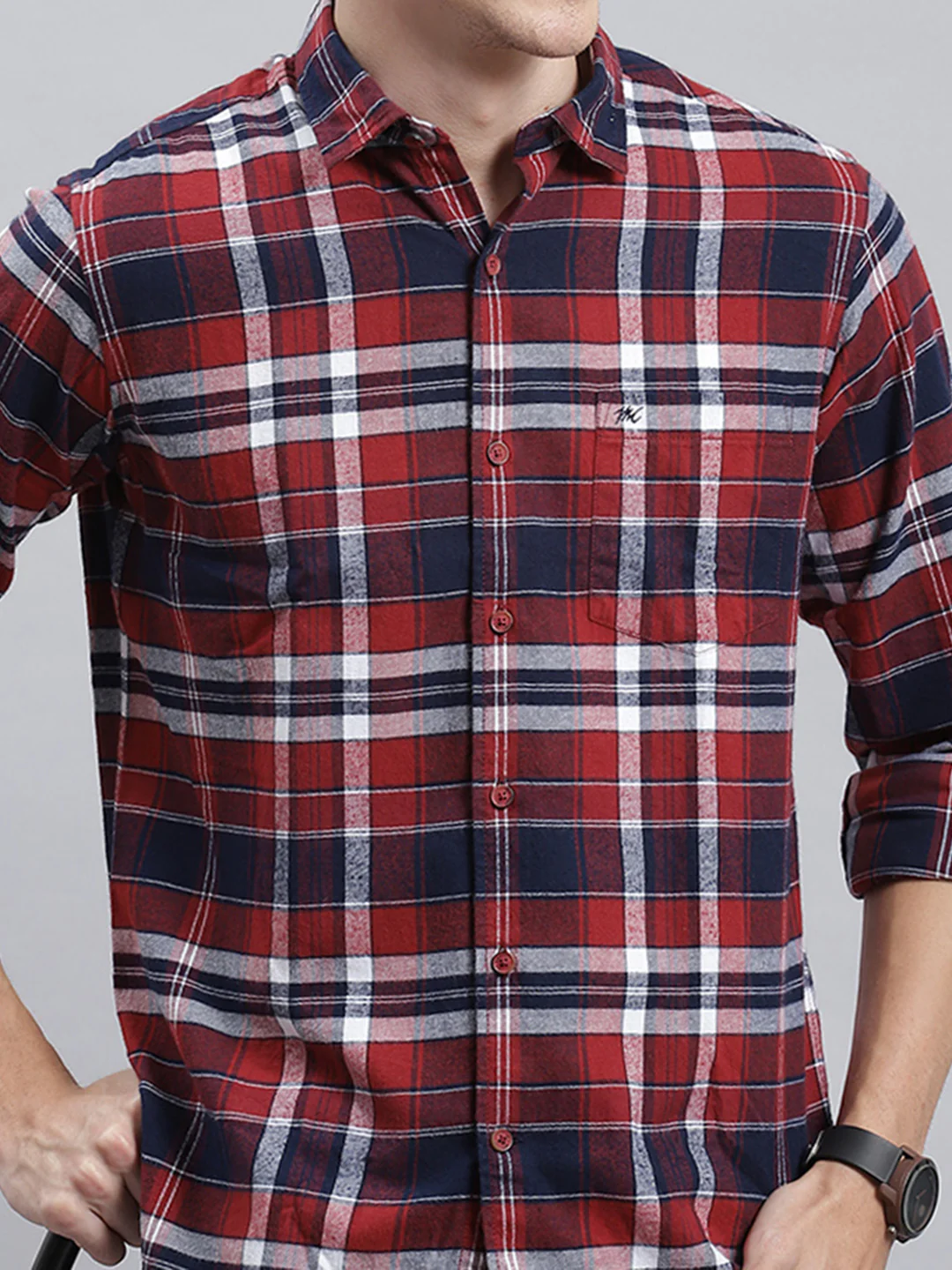 Men Orange Check Shirt - Image 6