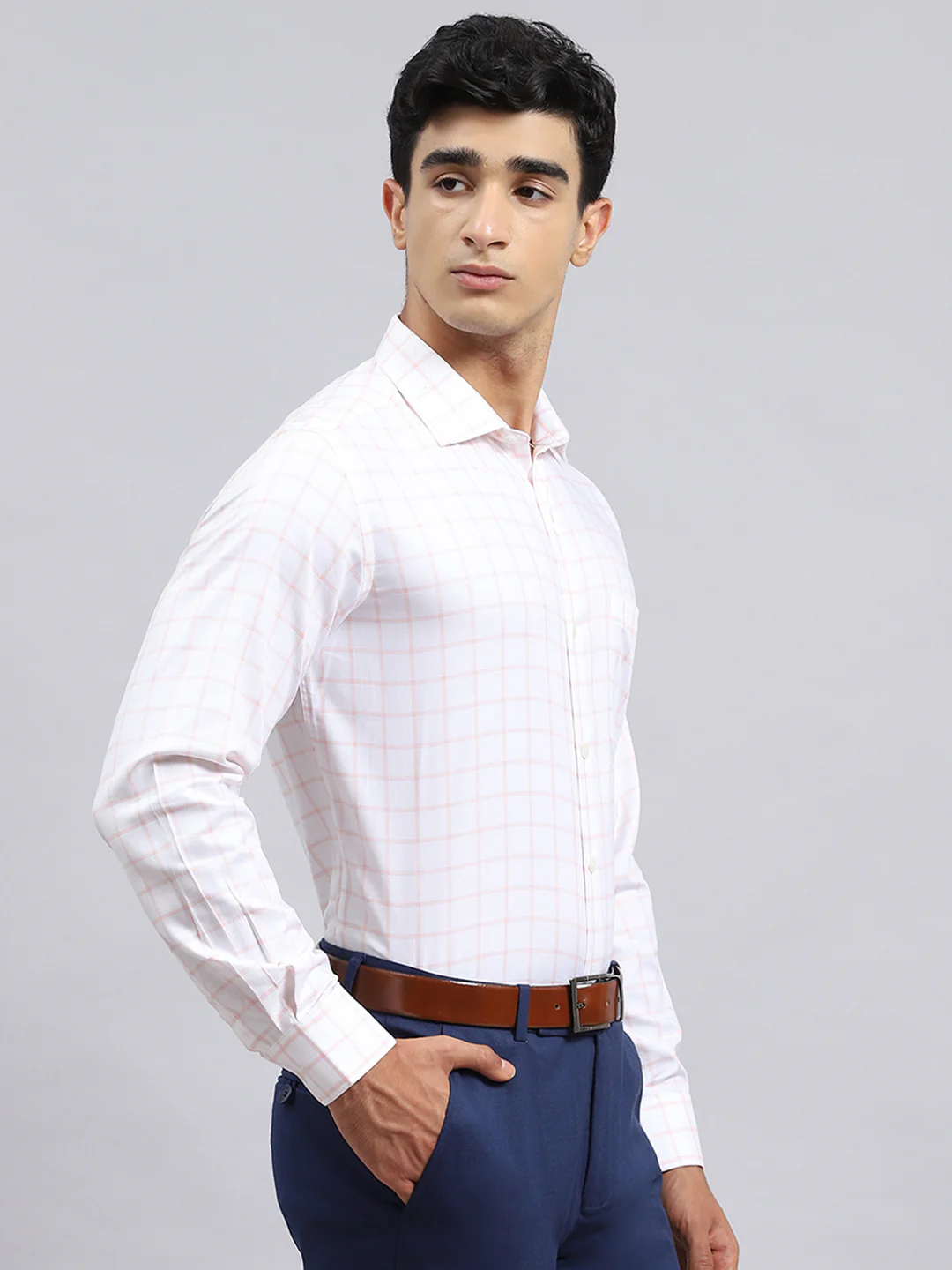 Men Orange Check Shirt - Image 3