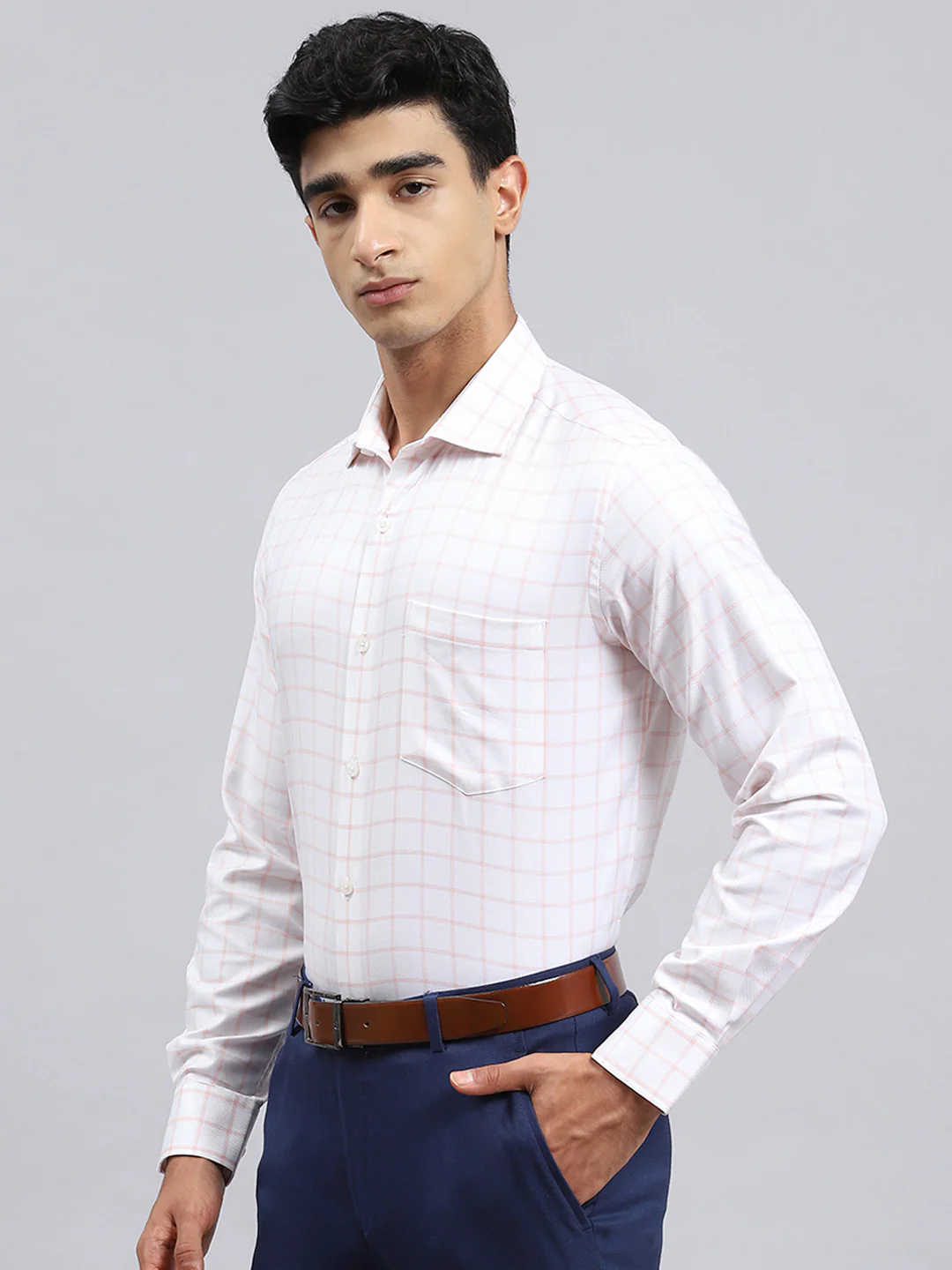 Men Orange Check Shirt - Image 4