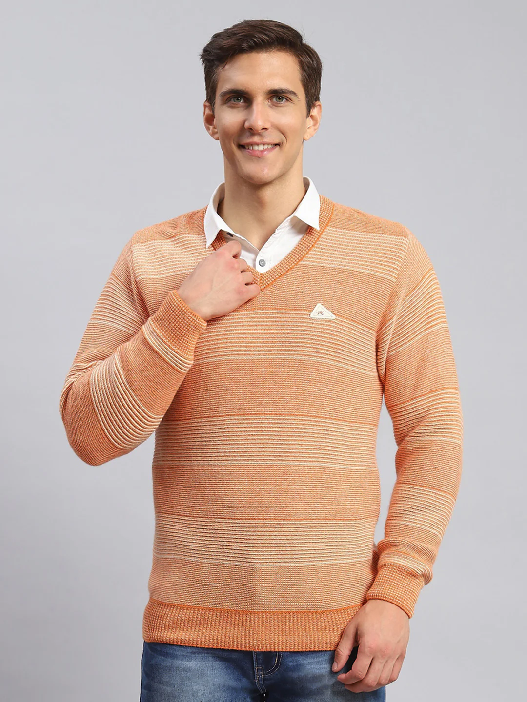 Men Orange Jaquard Lamb wool Pullover - Image 2
