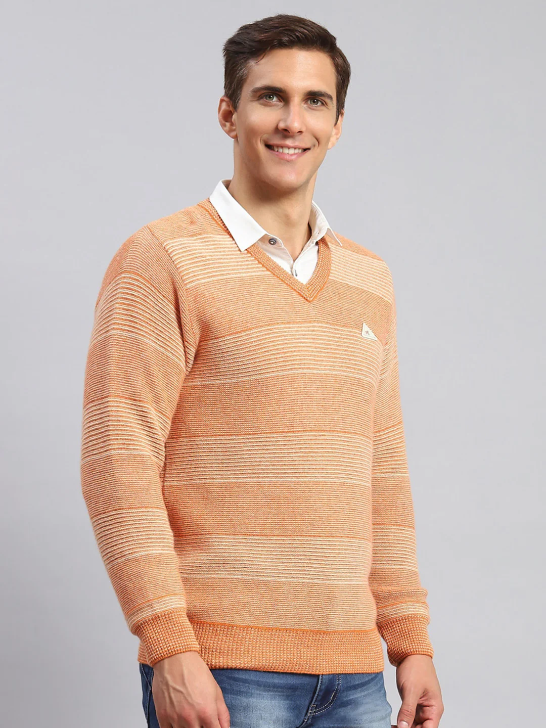 Men Orange Jaquard Lamb wool Pullover - Image 3