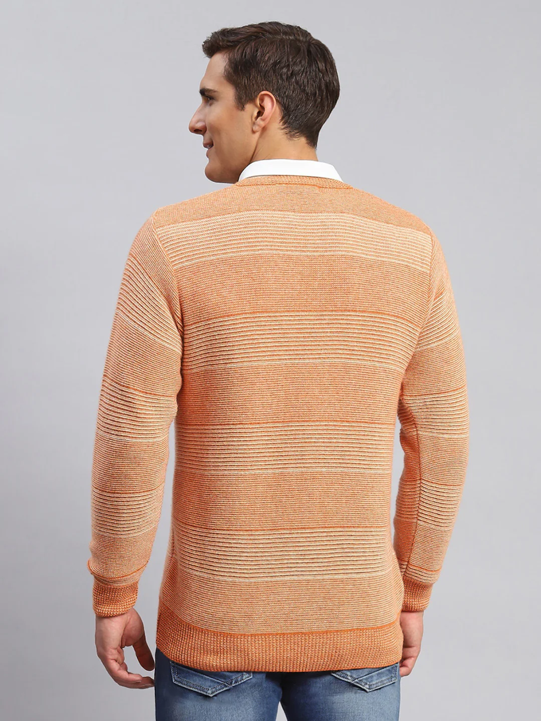 Men Orange Jaquard Lamb wool Pullover - Image 5