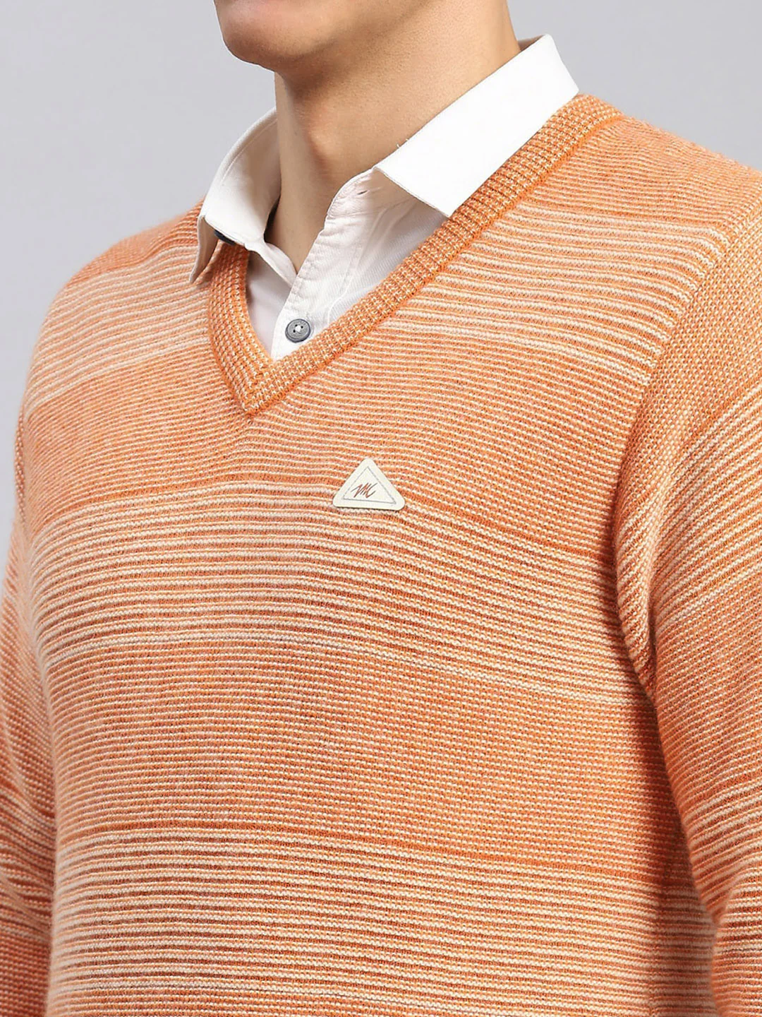Men Orange Jaquard Lamb wool Pullover - Image 6