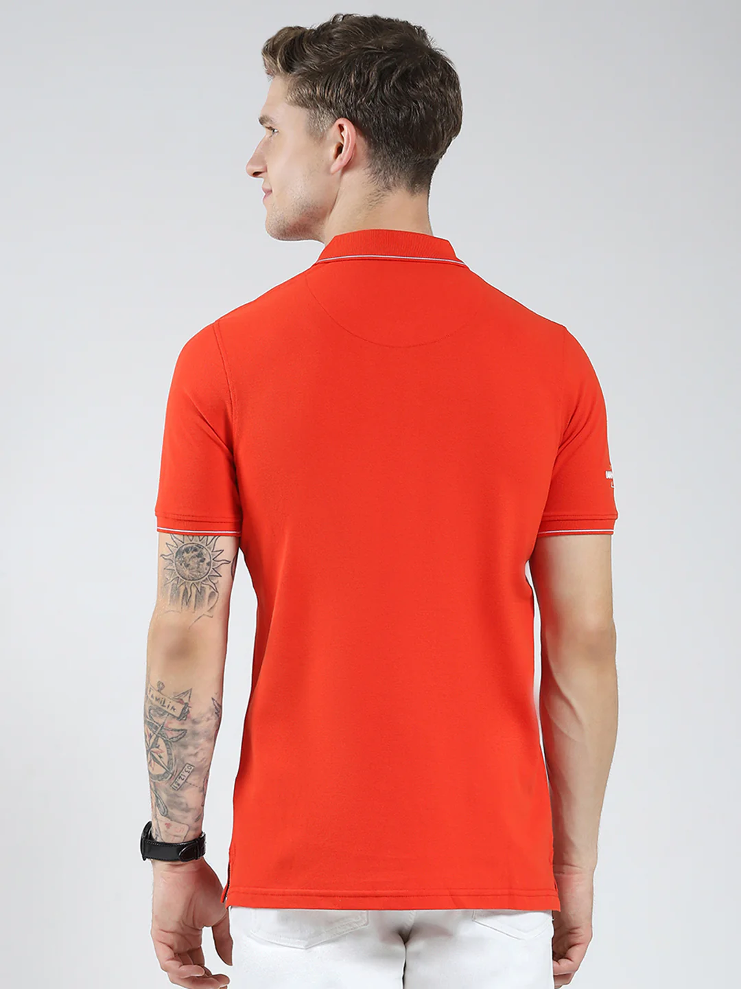 Men Orange Printed Collar Half Sleeve T-Shirt - Image 5
