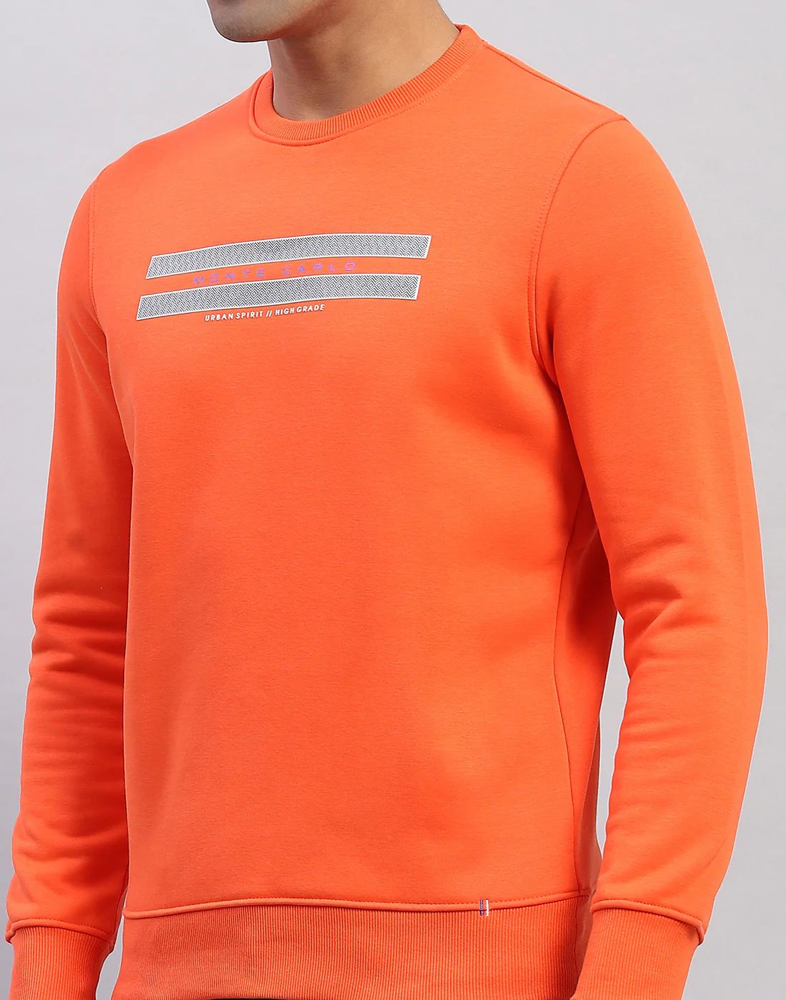 Men Orange Printed Round Neck Full Sleeve Sweatshirt - Image 6