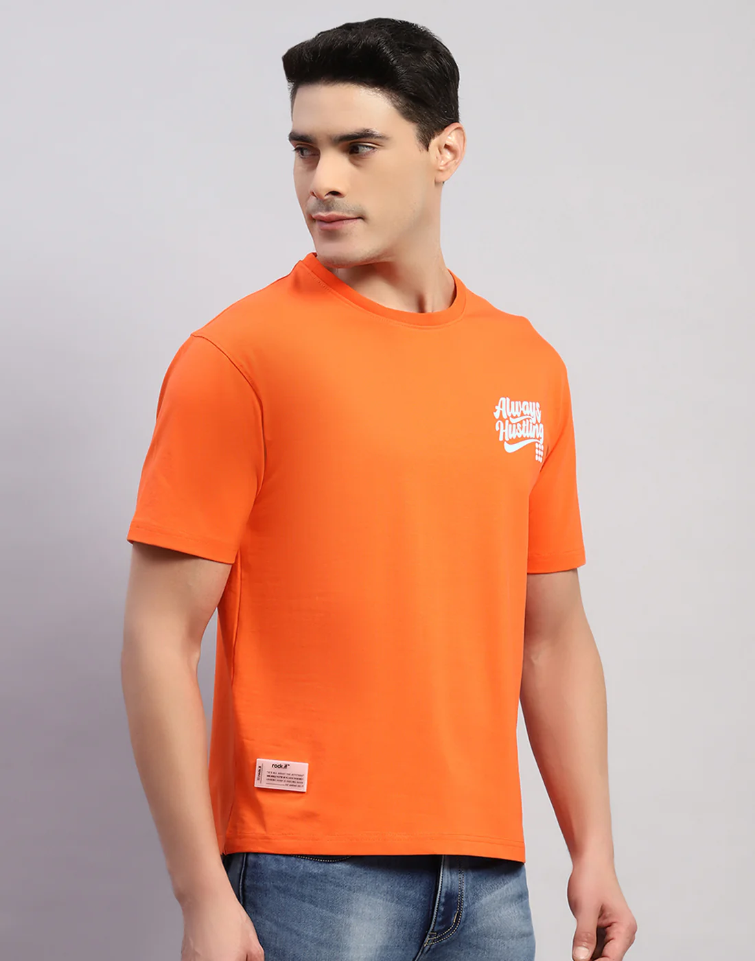 Rock.it Men Orange Printed Round Neck Half Sleeve T-Shirt - Image 5