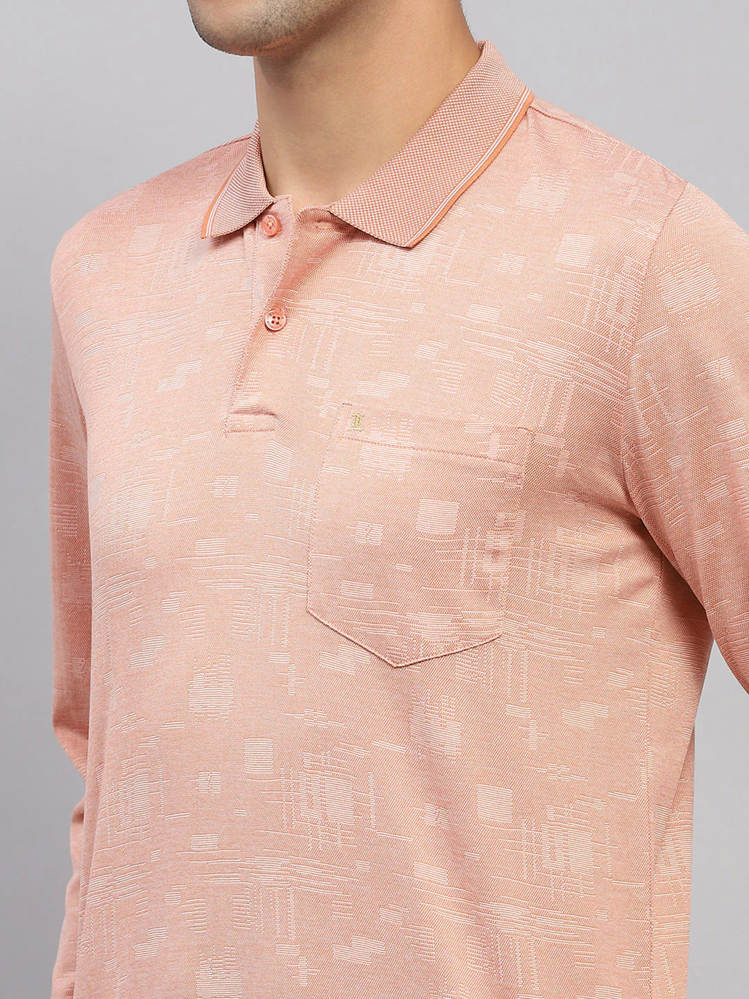 Men Orange Self Design Collar Full Sleeve Winter T-Shirt - Image 6