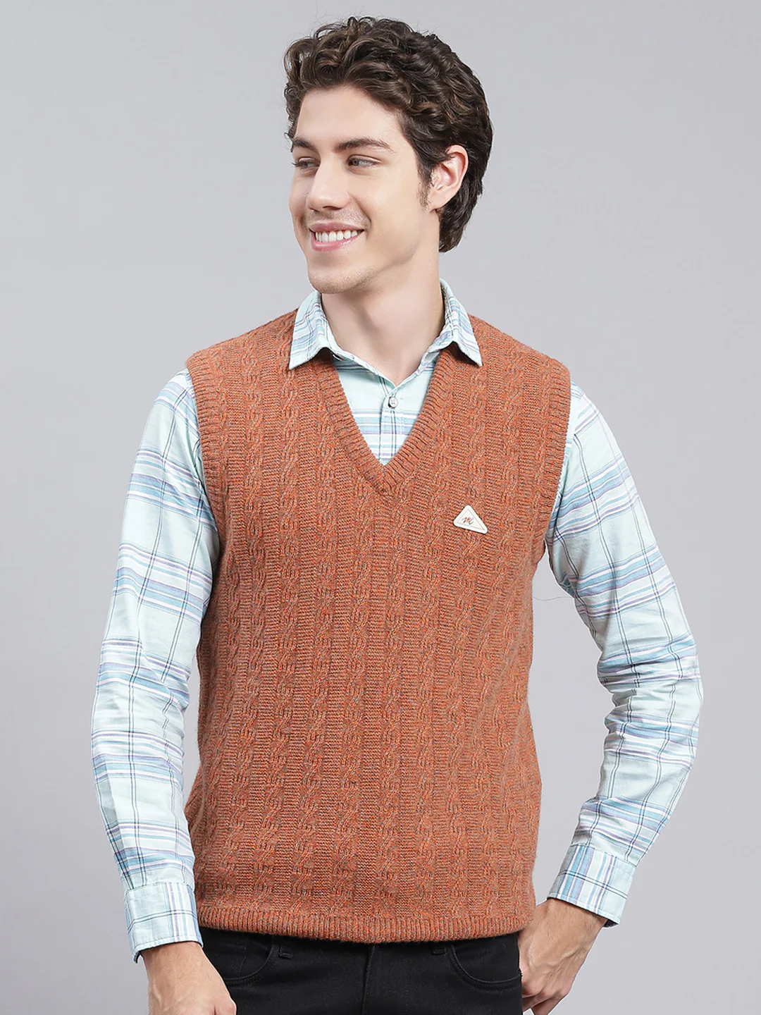 Men Orange Self Design Lamb wool Sweater - Image 2