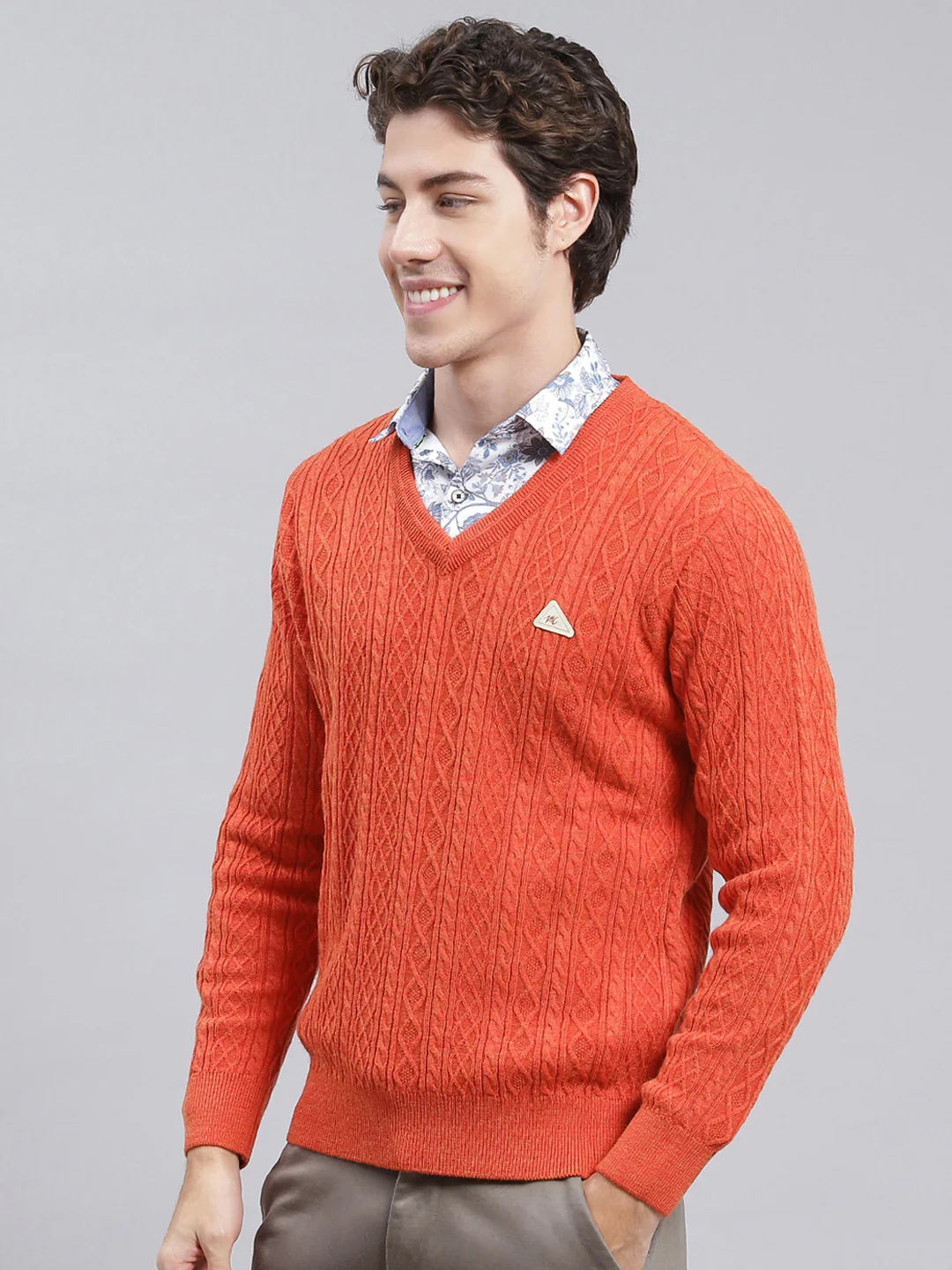 Men Orange Self Design Wool blend Pullover - Image 3