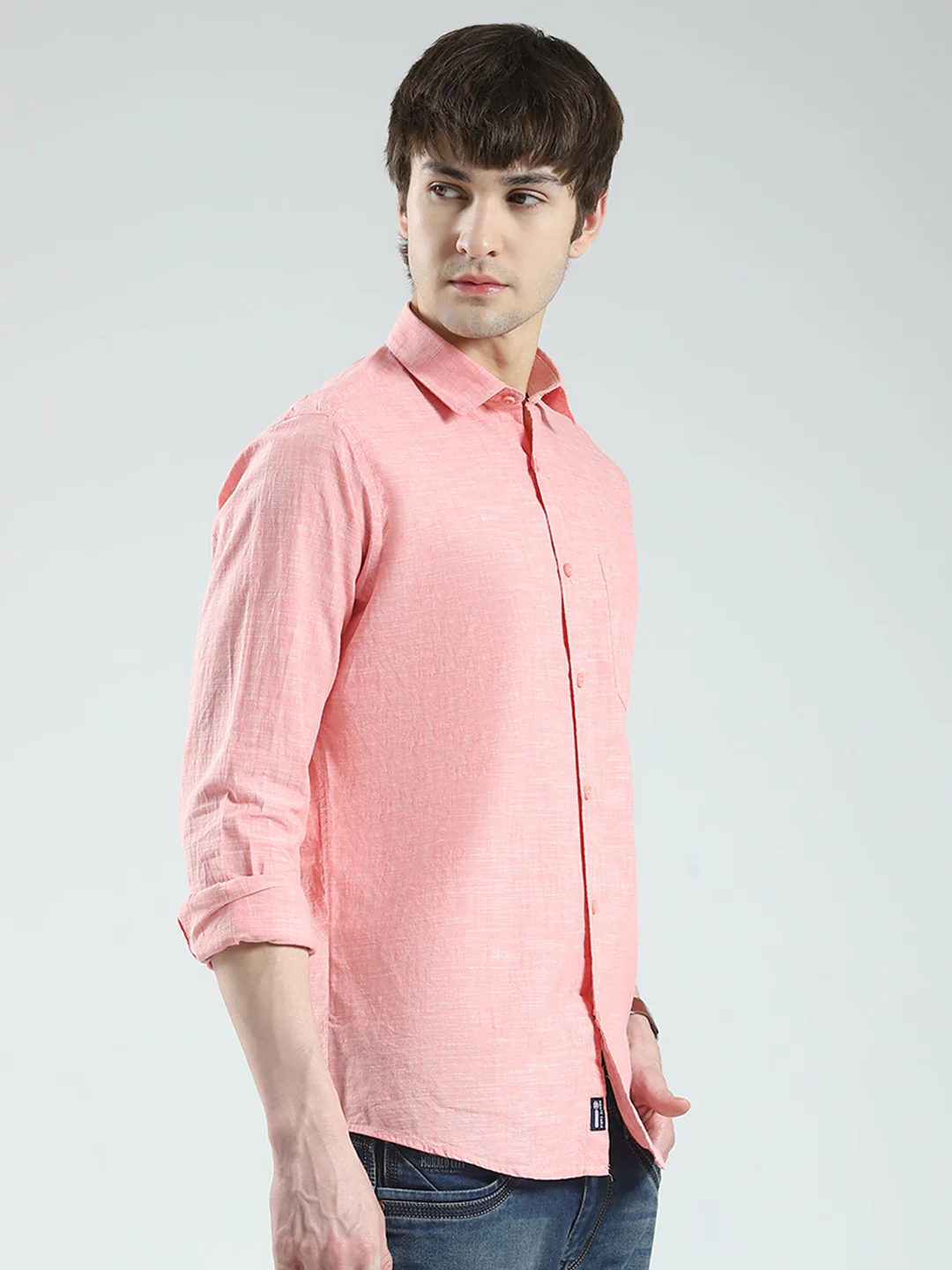 Men Orange Solid Collar Full Sleeve Shirt - Image 4