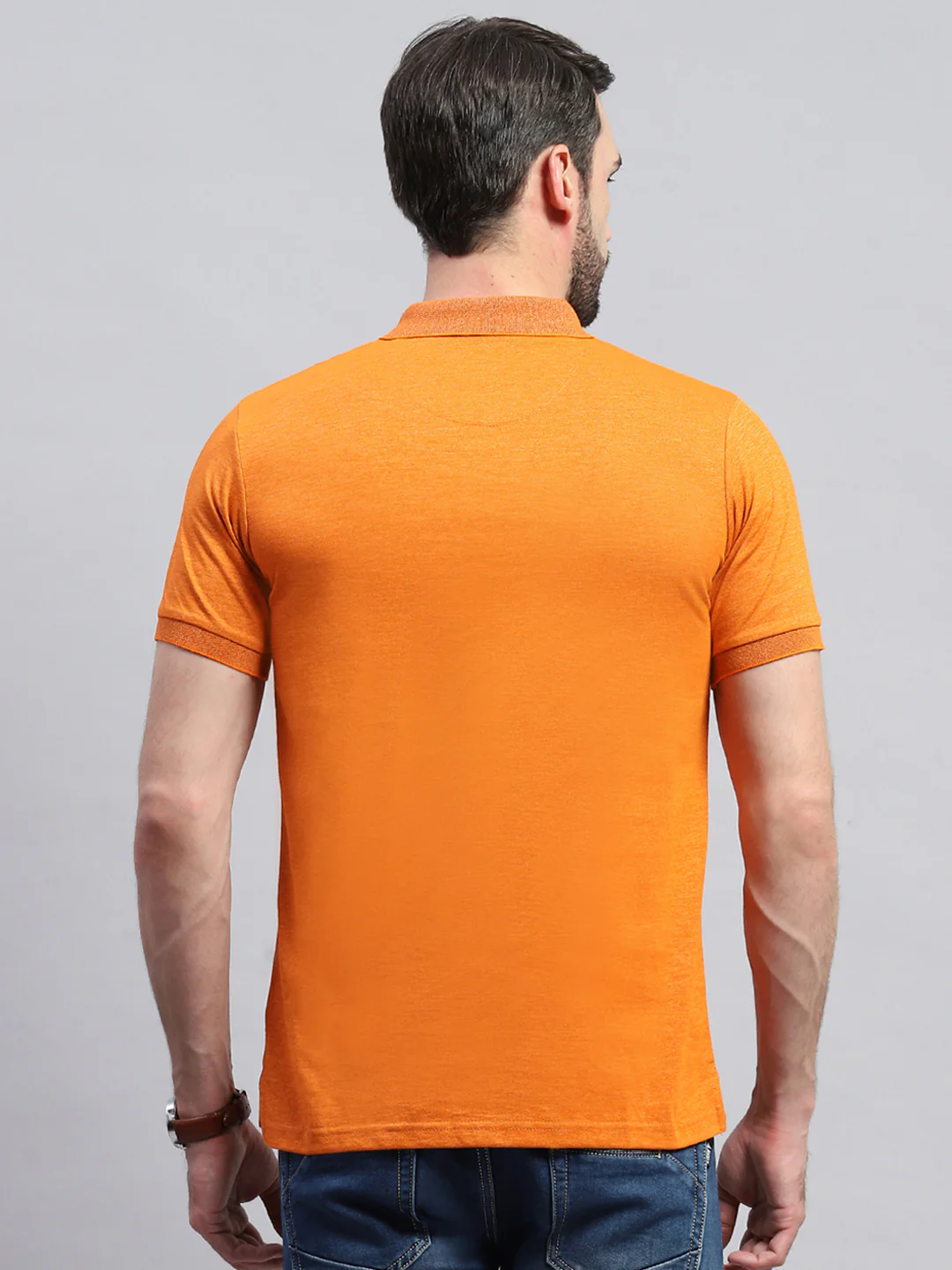 Men Orange Solid Collar Half Sleeve T-Shirt - Image 5