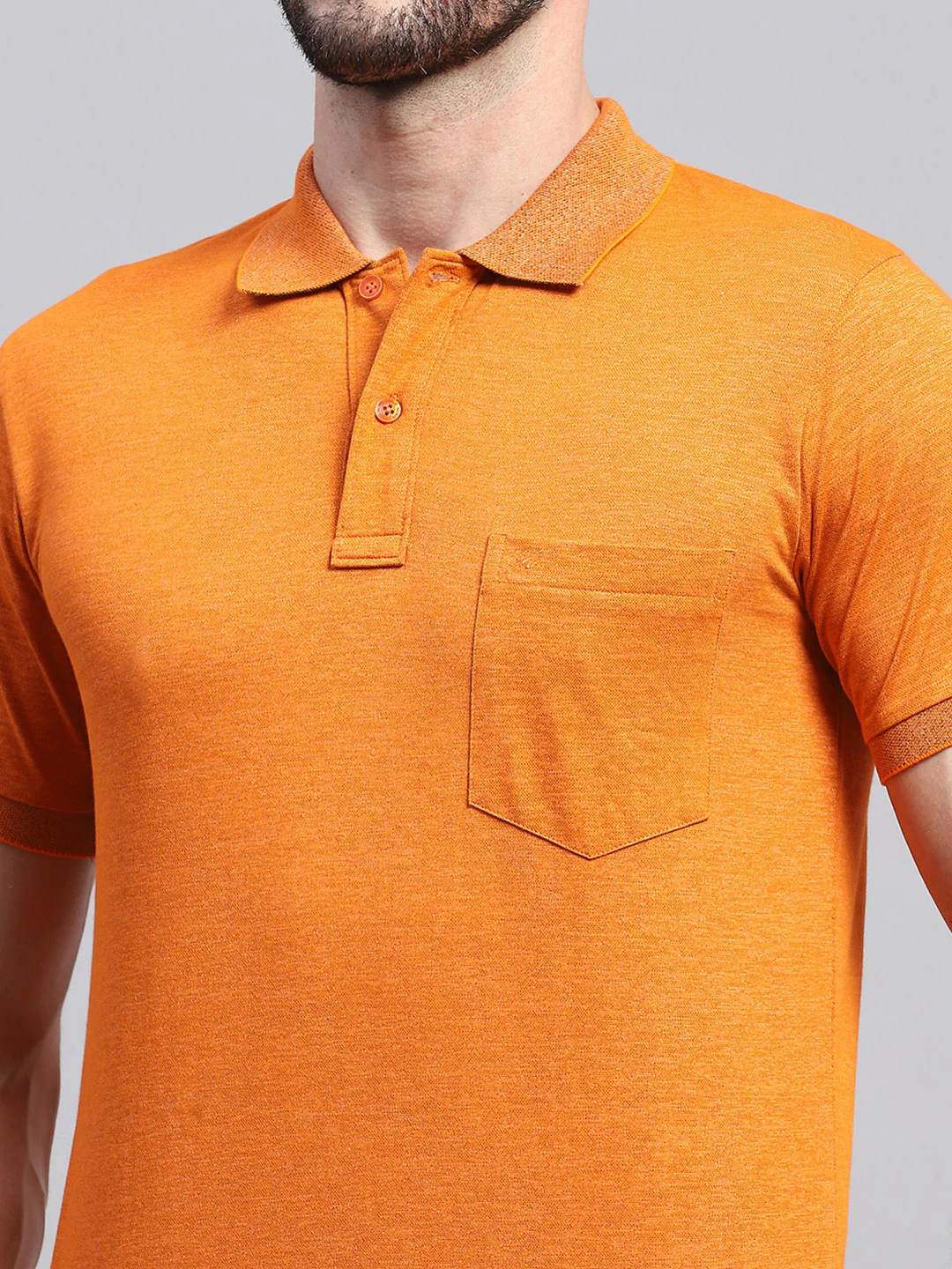 Men Orange Solid Collar Half Sleeve T-Shirt - Image 6