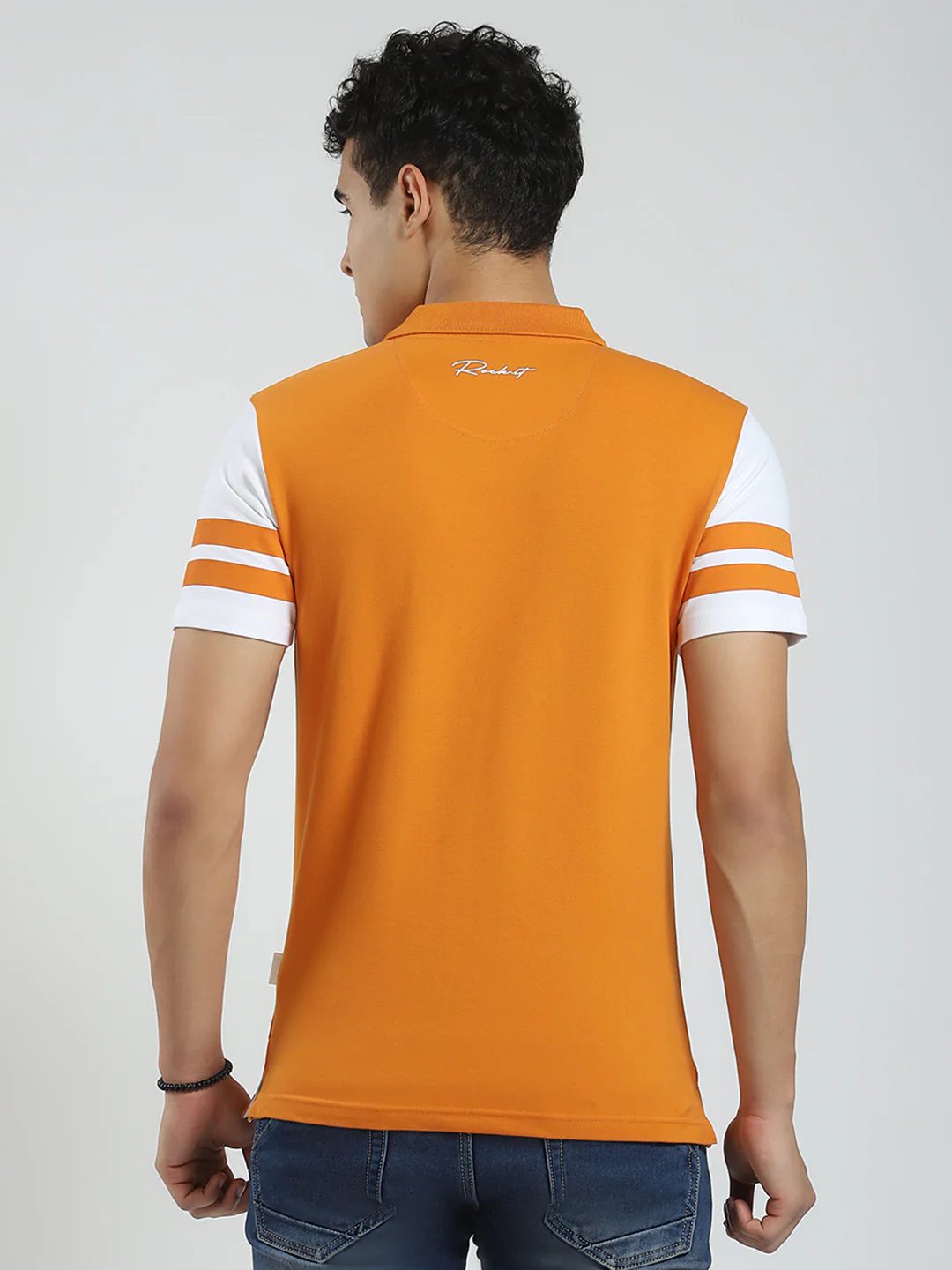 Rock.it Men Orange Solid Collar Half Sleeve T-Shirt - Image 5