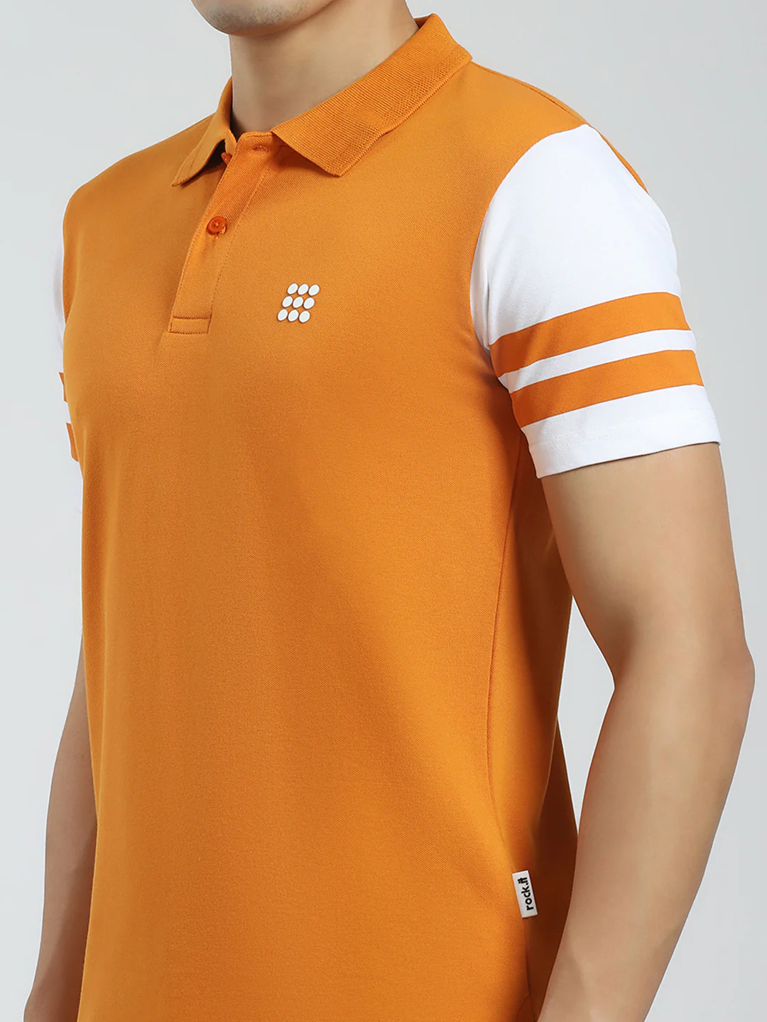 Rock.it Men Orange Solid Collar Half Sleeve T-Shirt - Image 6