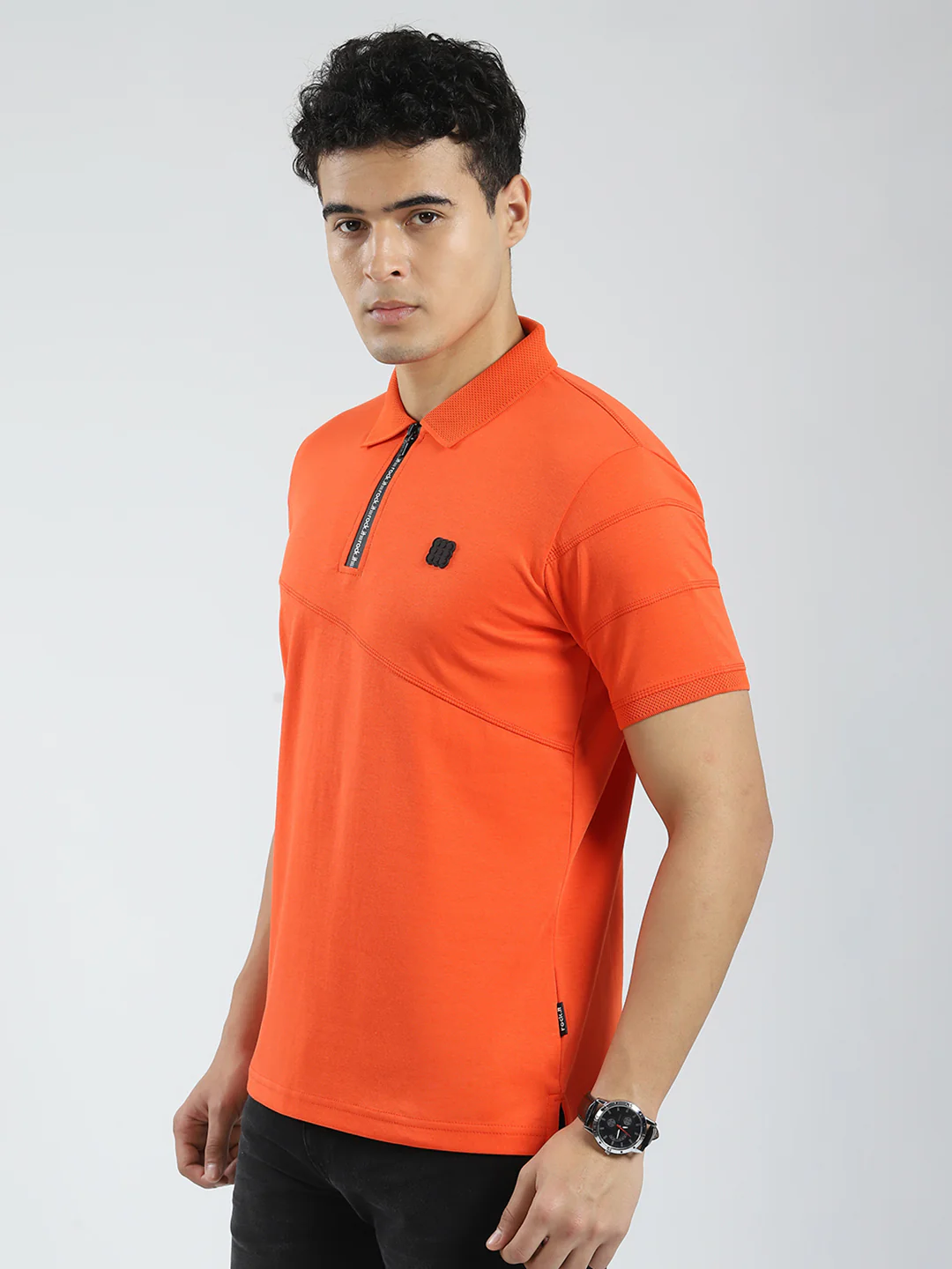 Rock.it Men Orange Solid Collar Half Sleeve T-Shirt - Image 3