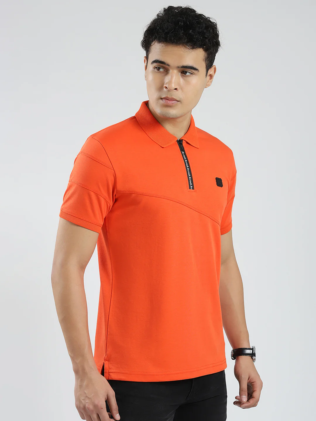 Rock.it Men Orange Solid Collar Half Sleeve T-Shirt - Image 4