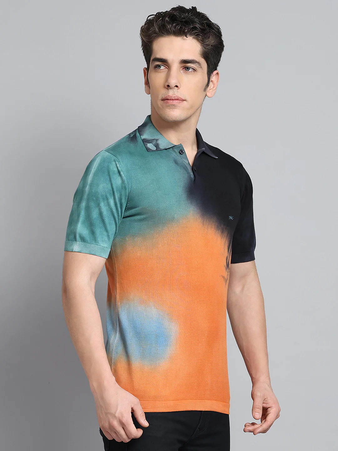 Men Orange Solid Collar Half Sleeve T-Shirt - Image 4
