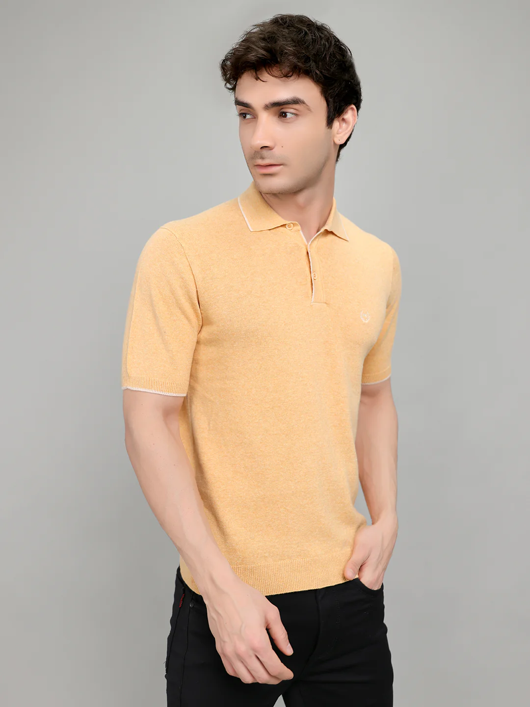 Men Orange Solid Collar Half Sleeve T-Shirt - Image 3