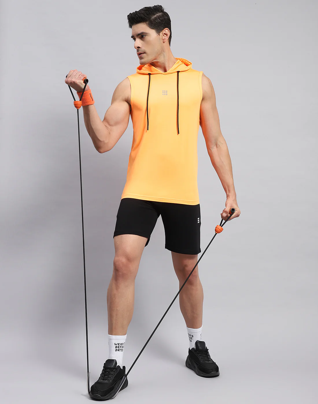 Rock.it Men Orange Solid Hooded Sleeveless T-Shirt - Image 2