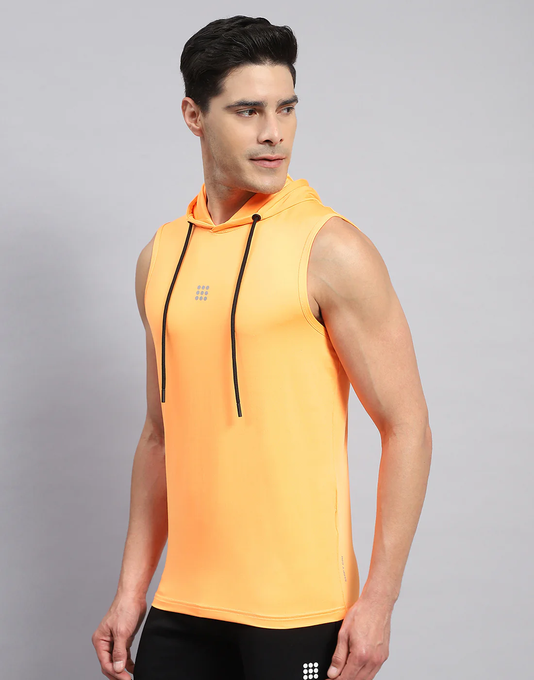 Rock.it Men Orange Solid Hooded Sleeveless T-Shirt - Image 3