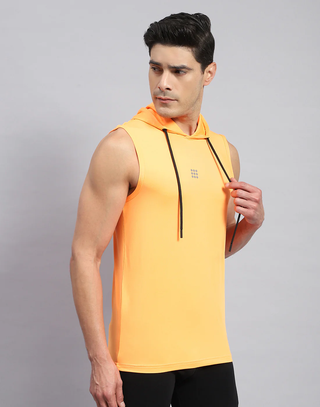 Rock.it Men Orange Solid Hooded Sleeveless T-Shirt - Image 4