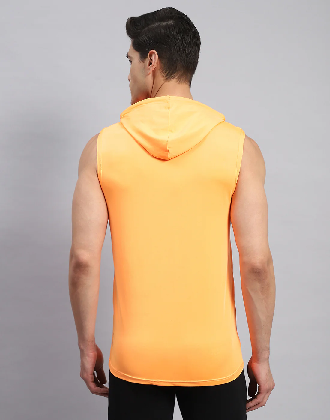 Rock.it Men Orange Solid Hooded Sleeveless T-Shirt - Image 5