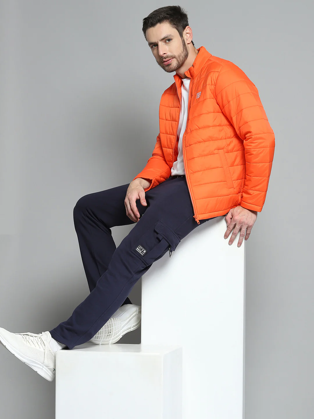 Rock.it Men Orange Solid Mock Neck Full Sleeve Jacket - Image 2